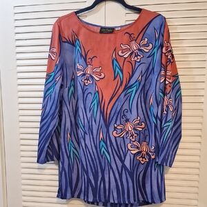 Bob Mackie Wearable Art VINTAGE Blue and Orange Floral Tunic